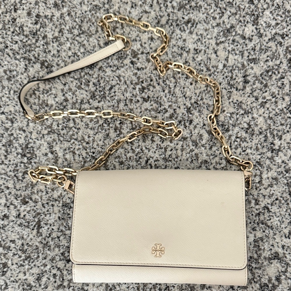 Tory Burch Ivory Crossbody Bag with Gold Chain